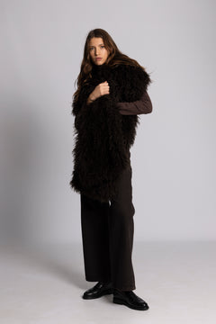 Lynn Faux Fur Maxi Shawl - Chocolate Brown