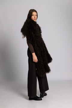 Lynn Faux Fur Maxi Shawl - Chocolate Brown
