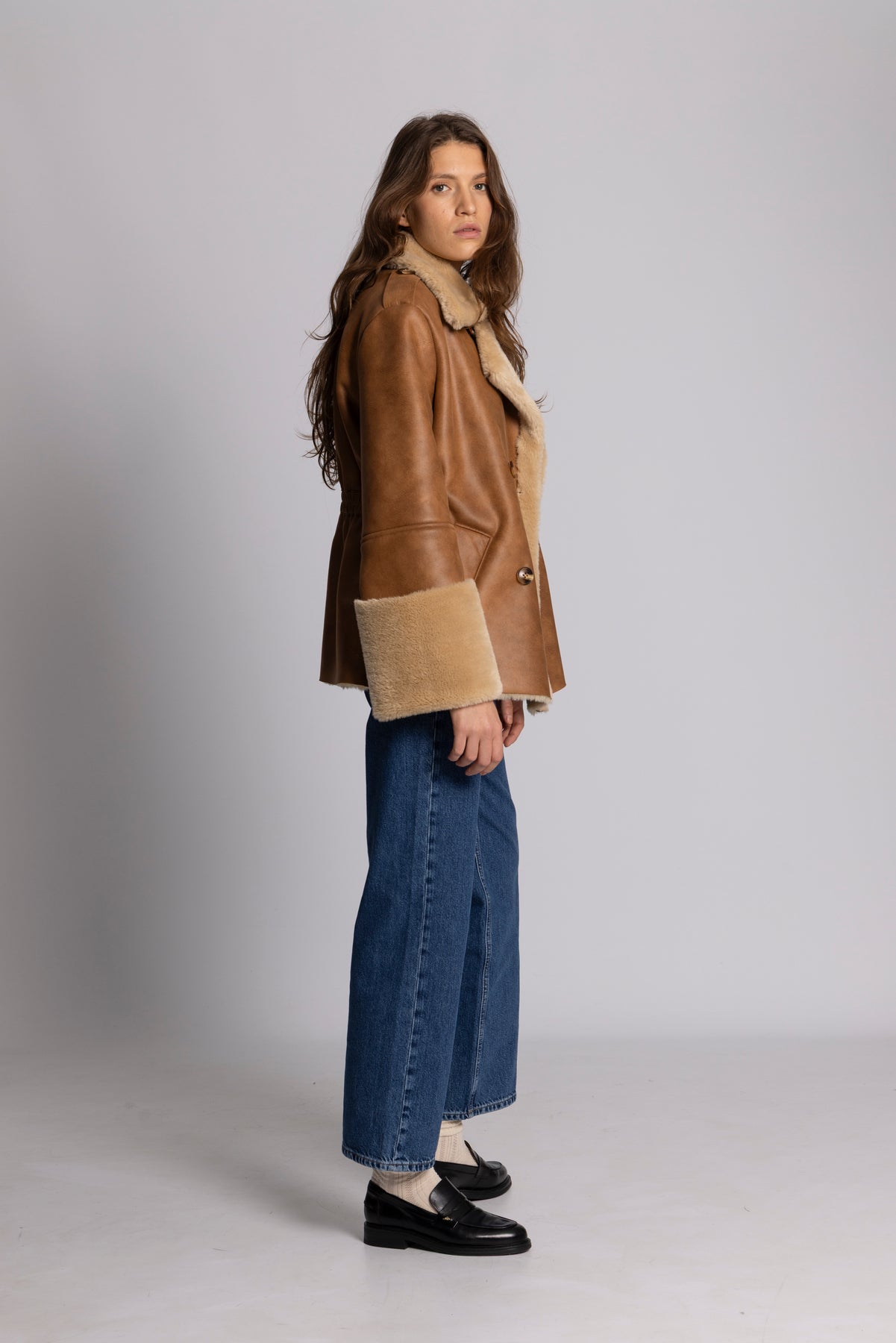 Marie Faux Shearling Jacka - Cognac