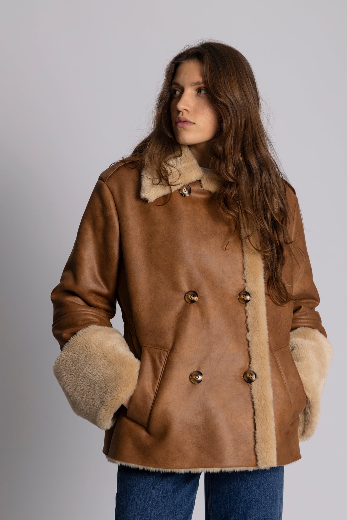 Marie Faux Shearling Jacka - Cognac