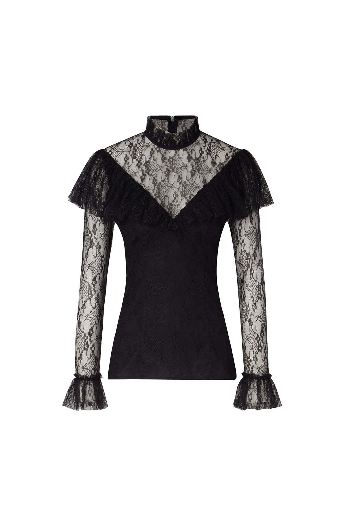 Joelle Polo Neck Lace Top - Black
