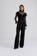 Joelle Polo Neck Lace Top - Black