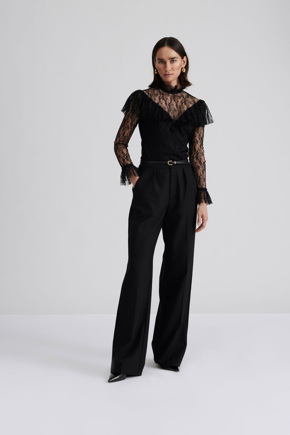 Joelle Polo Neck Lace Top - Black