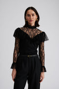 Joelle Polo Neck Lace Top - Black