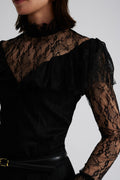 Joelle Polo Neck Lace Top - Black