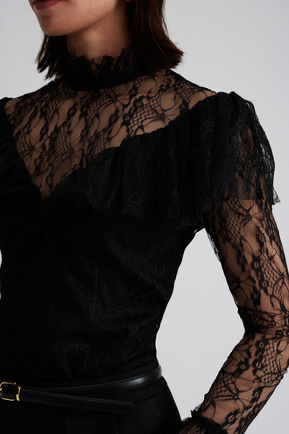 Joelle Polo Neck Lace Top - Black
