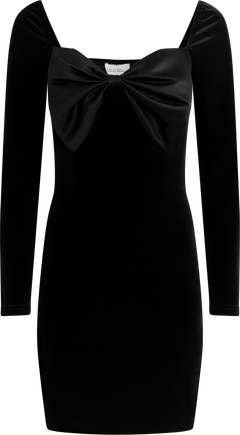 Bow-Down Velvet Mini Dress - Black