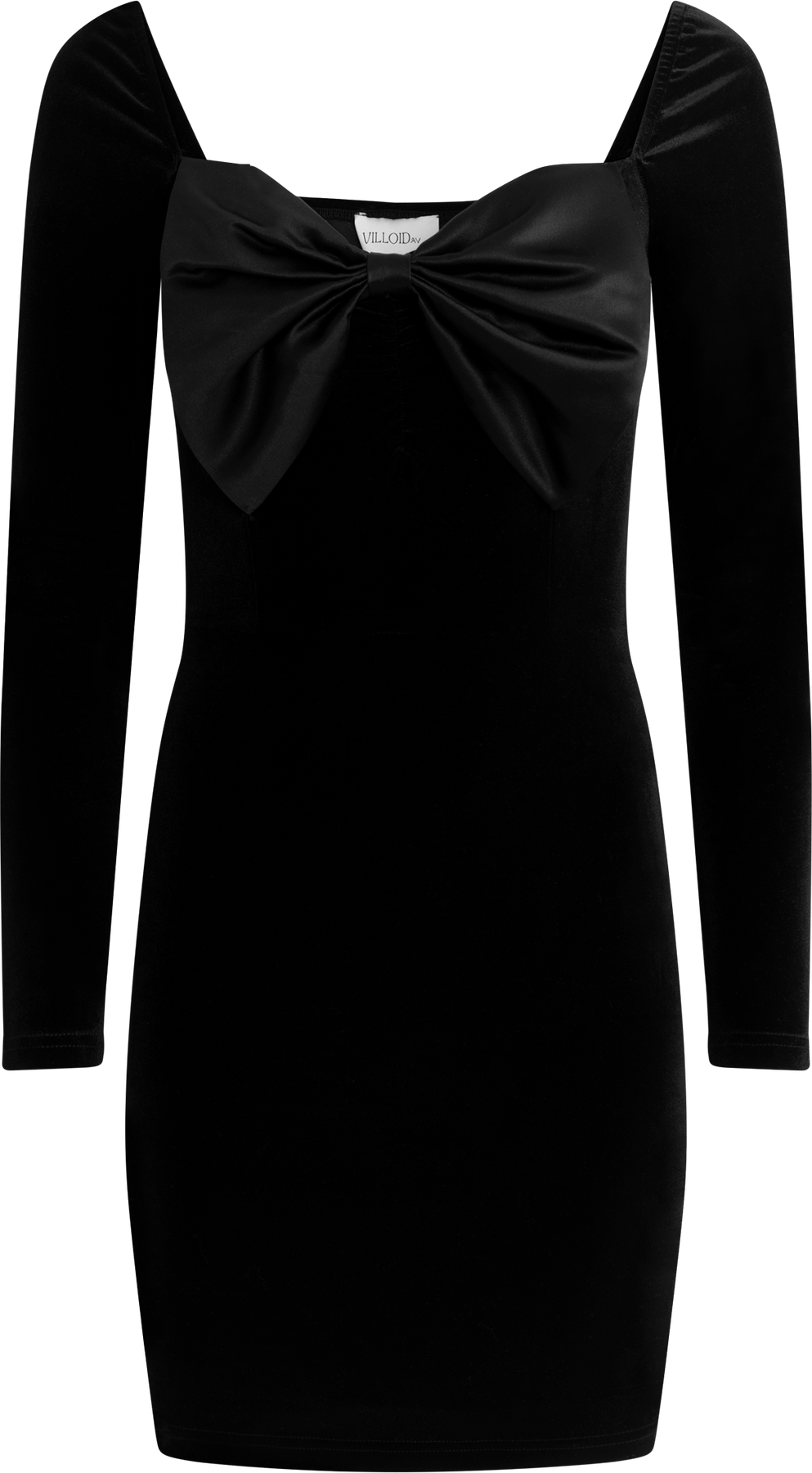 Bow-Down Velvet Mini Dress - Svart