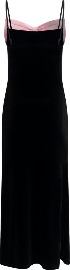 Bow-Down Velvet Slip Dress - Black