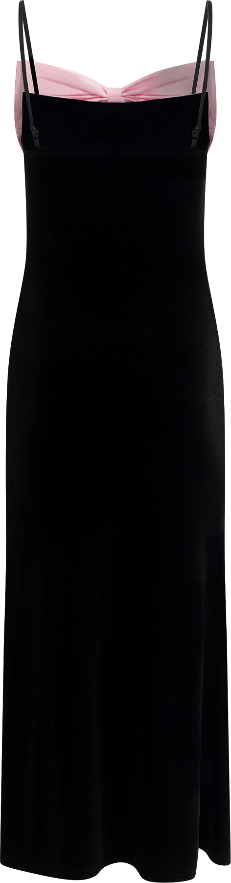 Bow-Down Velvet Slip Dress - Black