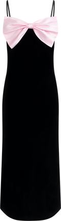 Bow-Down Velvet Slip Dress - Black
