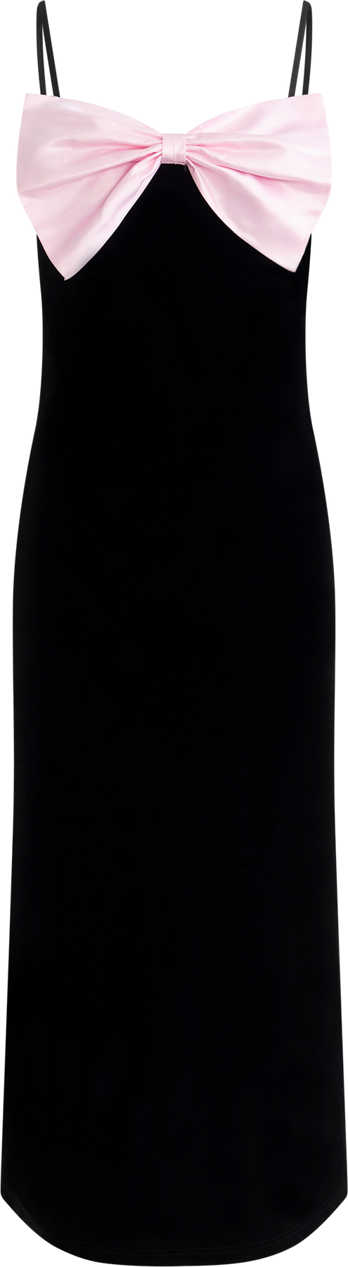 Bow-Down Velvet Slip Dress - Black