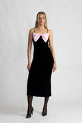 Bow-Down Velvet Slip Dress - Black