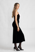 Bow-Down Velvet Slip Dress - Black