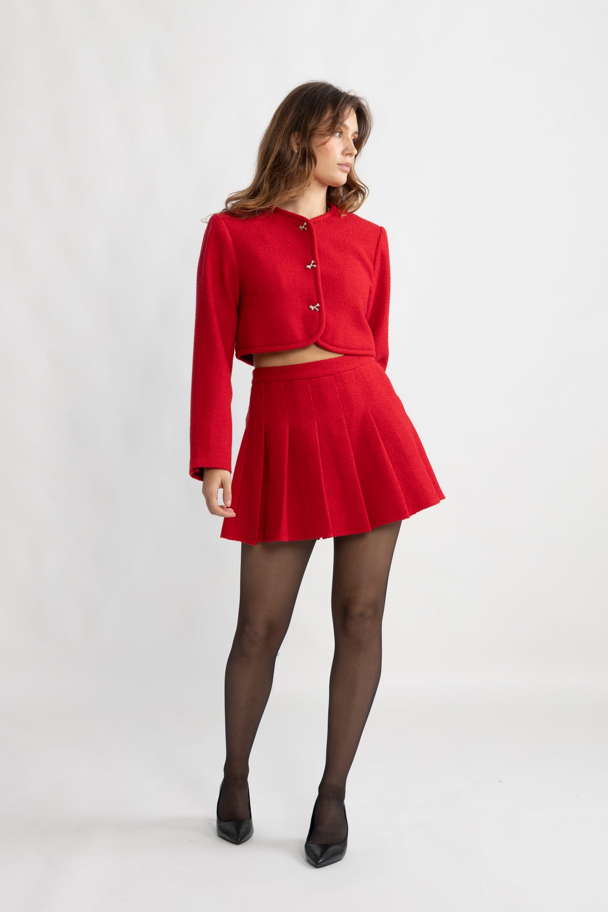 Tiny Tweed Boucle Skirt - Red