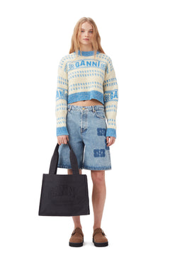 Graphic Lambswool Cropped O-Neck - Strong Blue