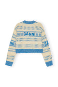 Graphic Lambswool Cropped O-Neck - Strong Blue