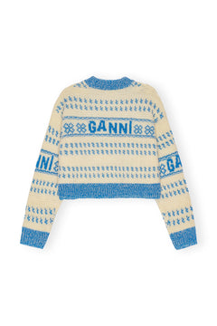Graphic Lambswool Cropped O-Neck - Strong Blue