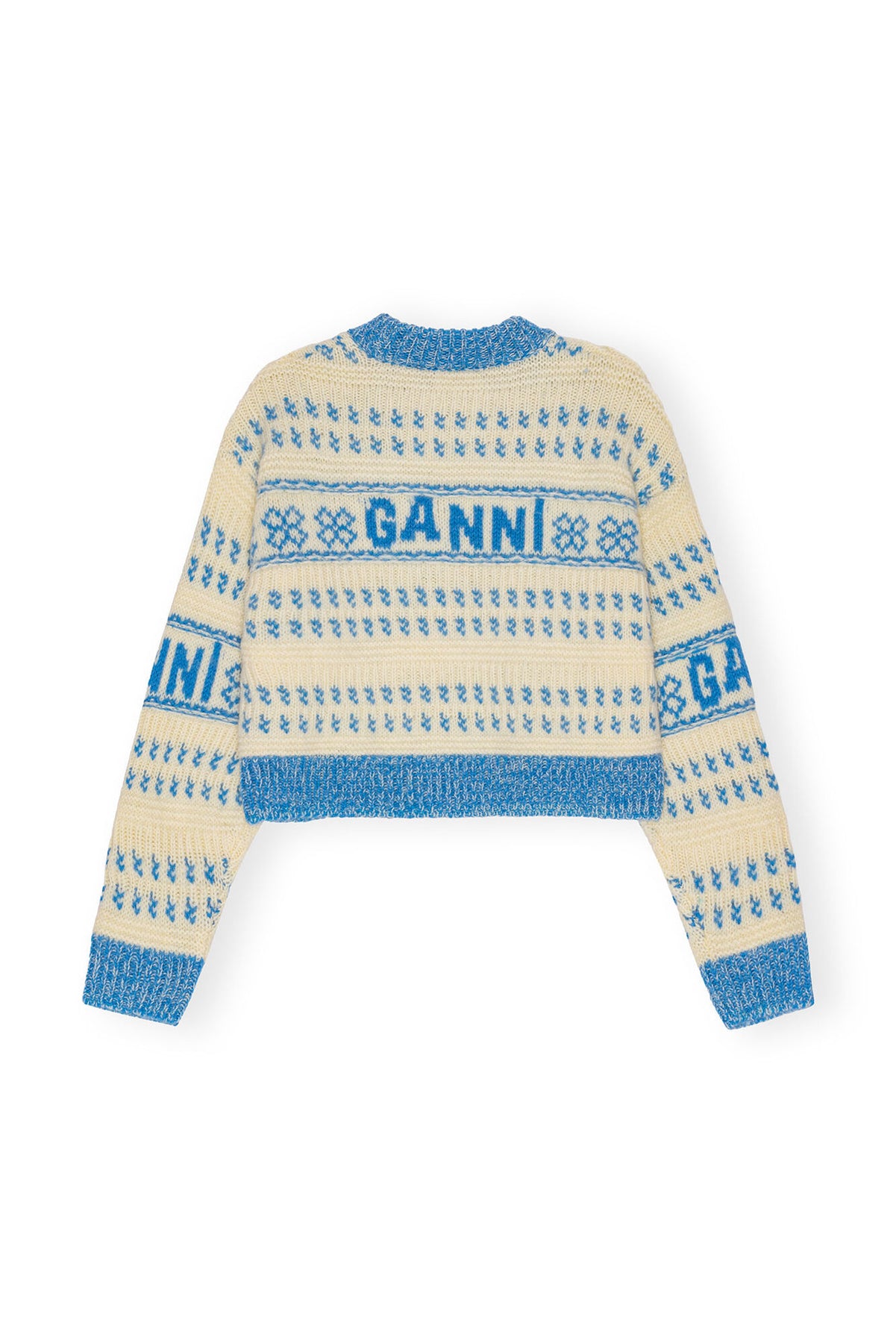 Graphic Lambswool Cropped O-Neck - Strong Blue