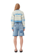 Graphic Lambswool Cropped O-Neck - Strong Blue