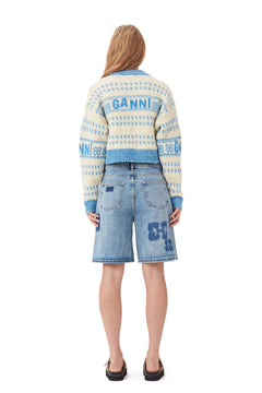 Graphic Lambswool Cropped O-Neck - Strong Blue