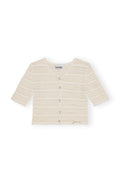 Cotton Pointelle Short Sleeve Cardigan - Egret