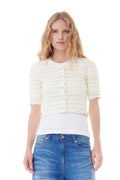 Cotton Pointelle Short Sleeve Cardigan - Egret