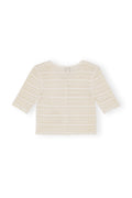 Cotton Pointelle Short Sleeve Cardigan - Egret