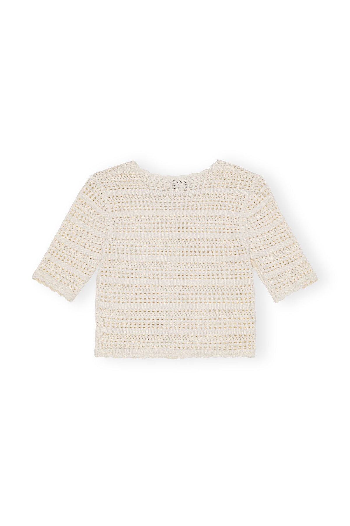 Cotton Pointelle Short Sleeve Cardigan - Egret