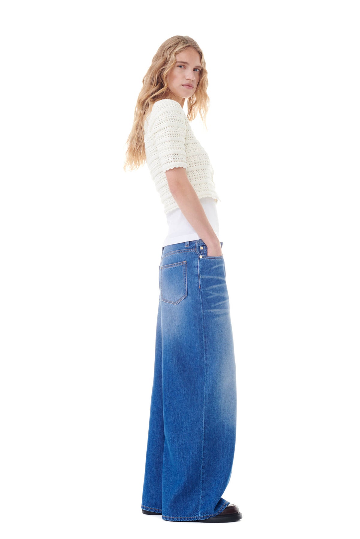 Cotton Pointelle Short Sleeve Cardigan - Egret