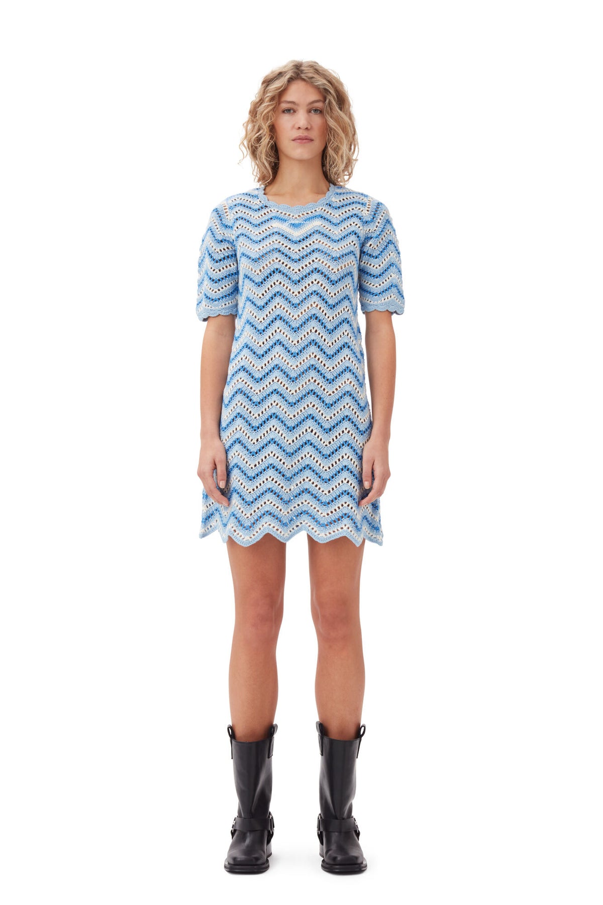 Cotton Crochet Mini Dress - Heather