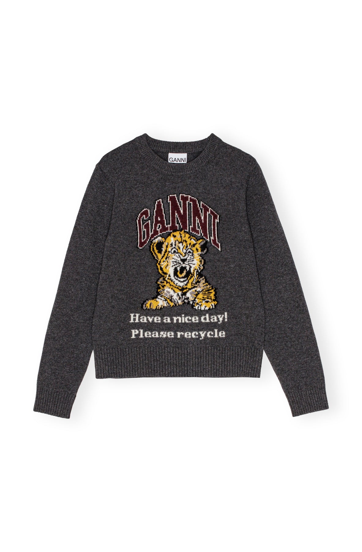Graphic Wool Mix Tiger Crewneck - Gray Quill
