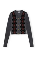 Fine Merino Jacquard Cardigan - Frost Gray