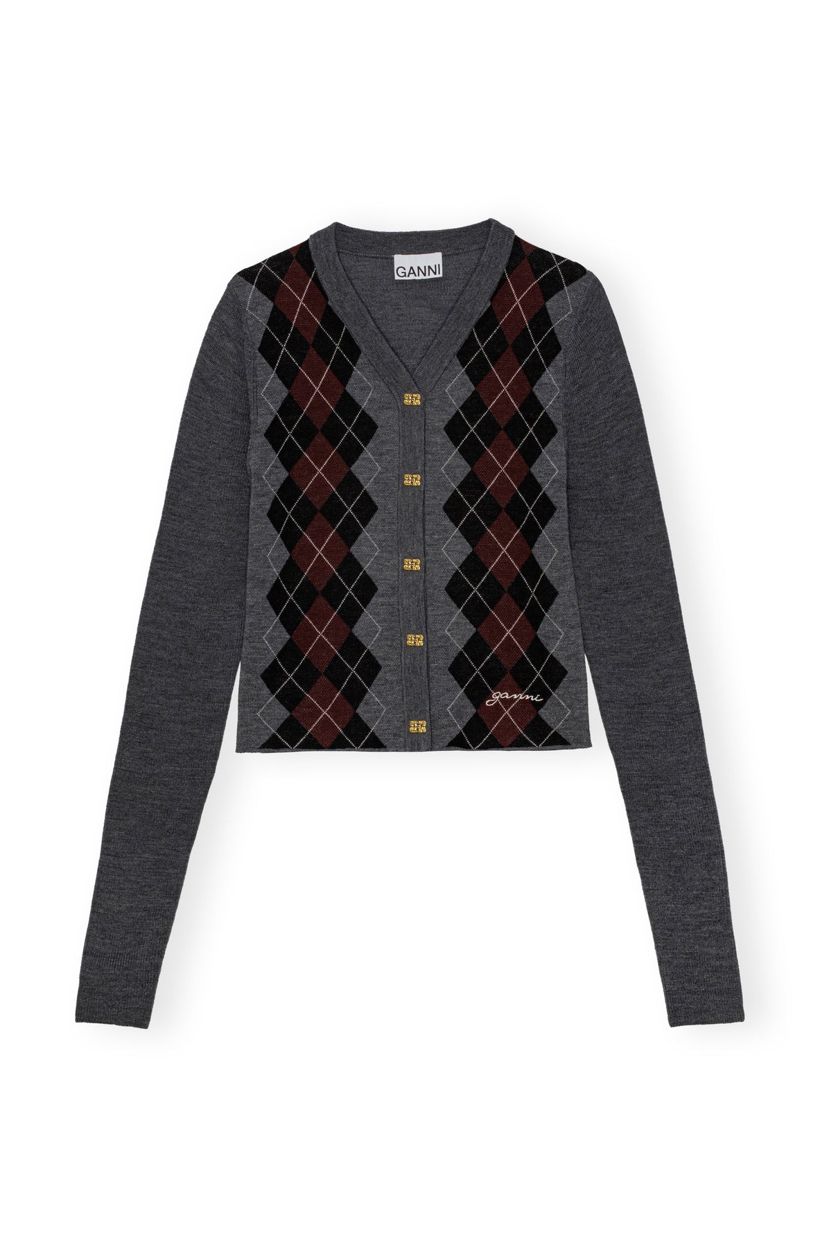 Fine Merino Jacquard Cardigan - Frost Gray