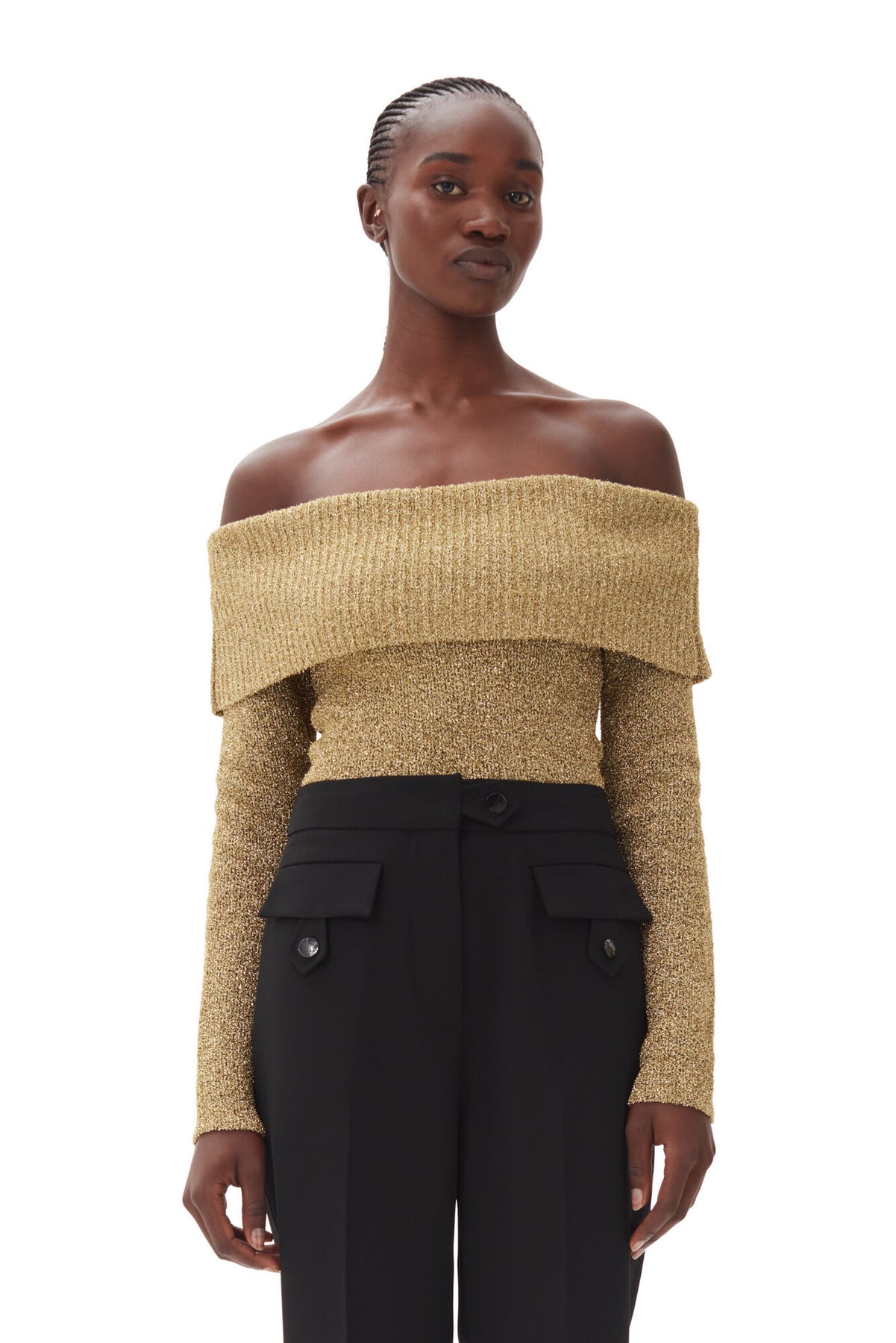 Sparkle Doubleface Off Shoulder Blouse - Guld
