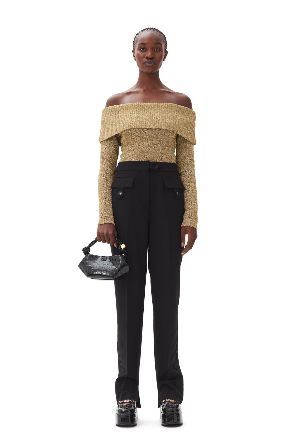 Sparkle Doubleface Off Shoulder Blouse - Guld