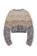 Striped Chunky Marled Handknit Crop Cardigan - Paloma Melange