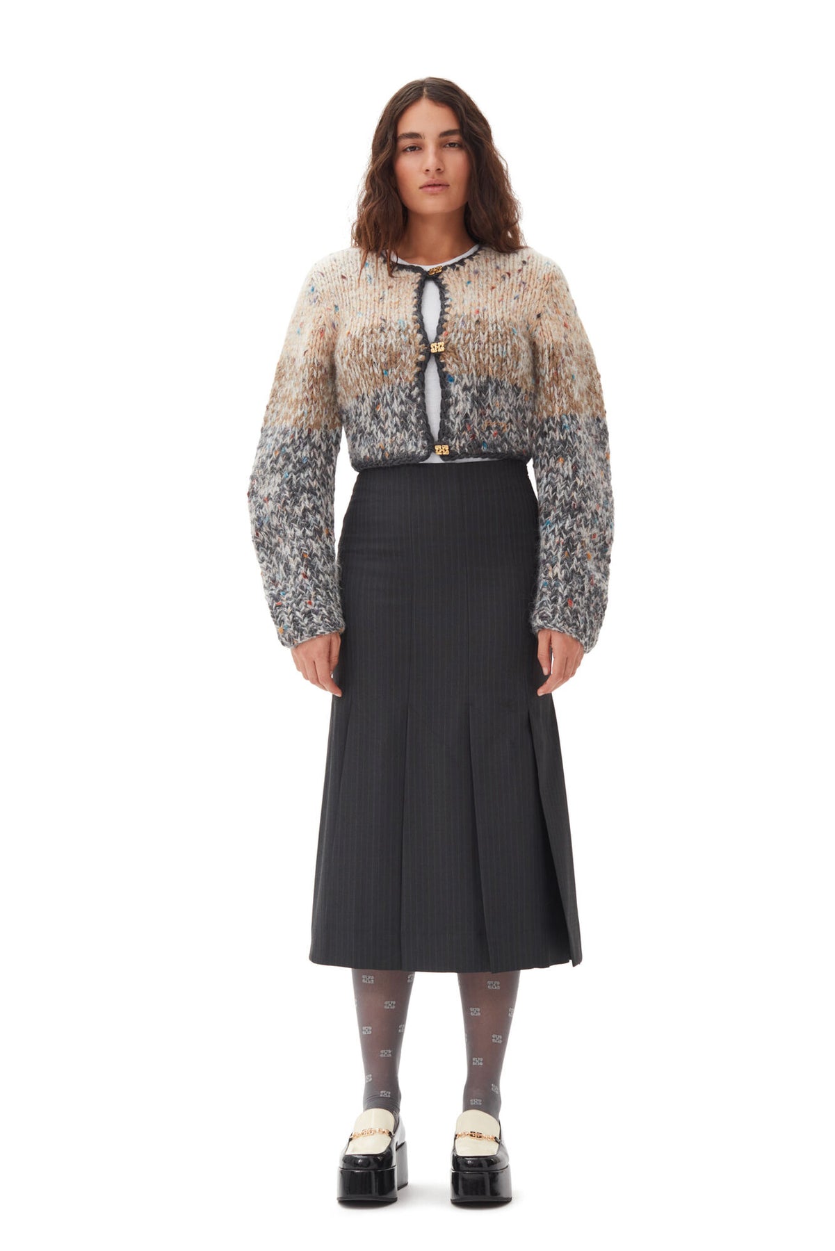 Striped Chunky Marled Handknit Crop Cardigan - Paloma Melange
