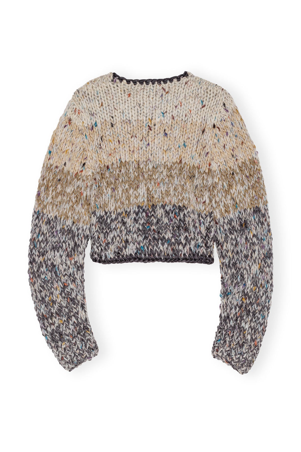 Striped Chunky Marled Handknit Crop Cardigan - Paloma Melange