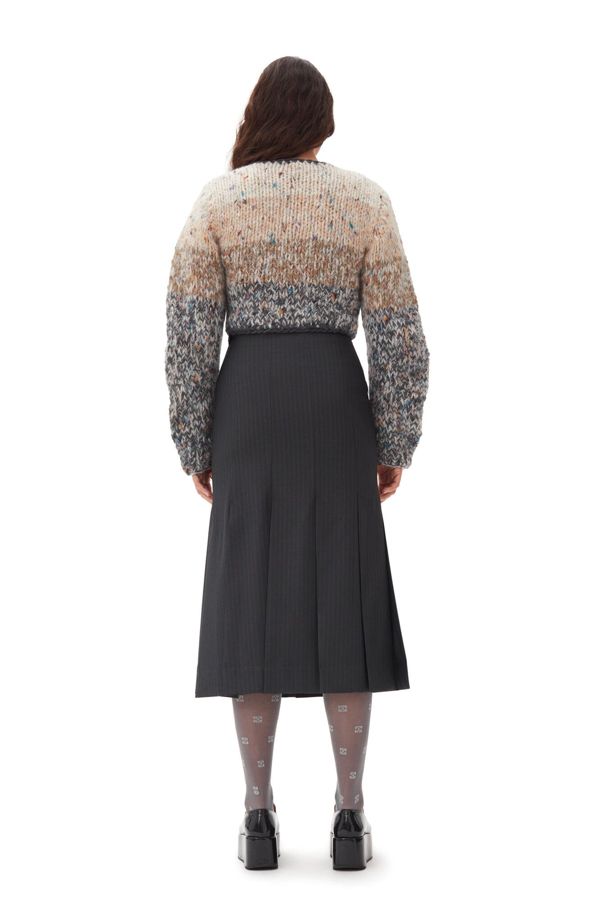 Striped Chunky Marled Handknit Crop Cardigan - Paloma Melange