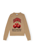 Graphic Wool Mix Cherry Crewneck - Safari