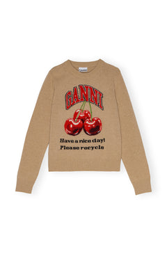 Graphic Wool Mix Cherry Crewneck - Safari