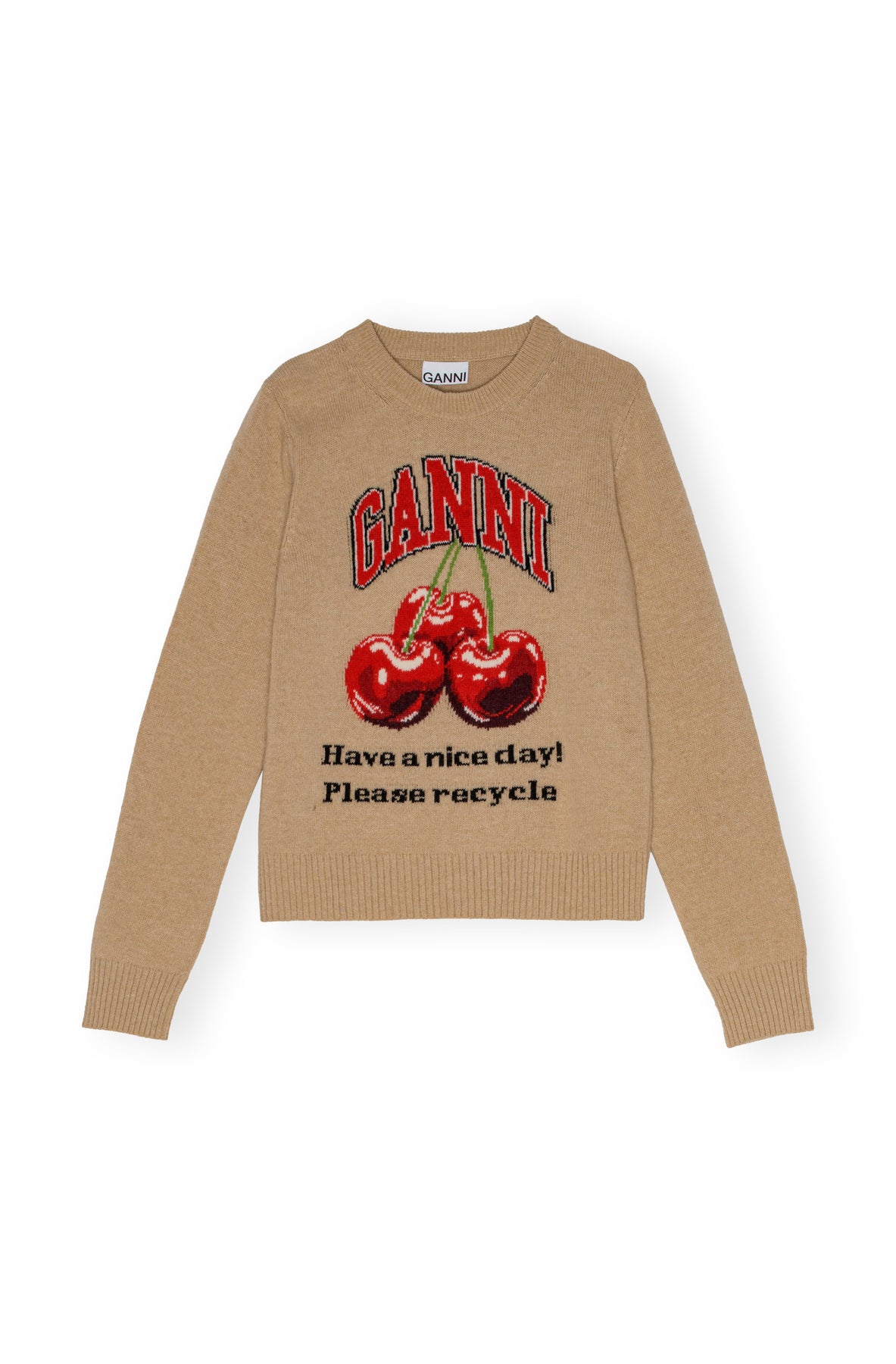 Graphic Wool Mix Cherry Crewneck - Safari