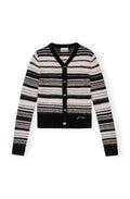 Soft Wool Stripe Cardigan - Black