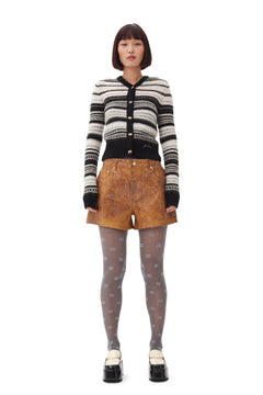 Soft Wool Stripe Cardigan - Black