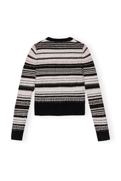 Soft Wool Stripe Cardigan - Black