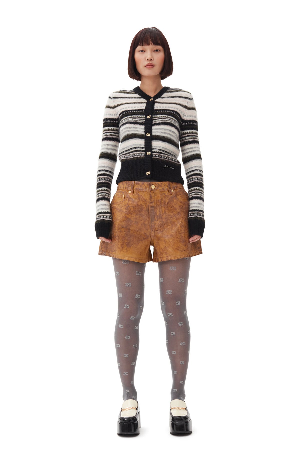 Soft Wool Stripe Cardigan - Black