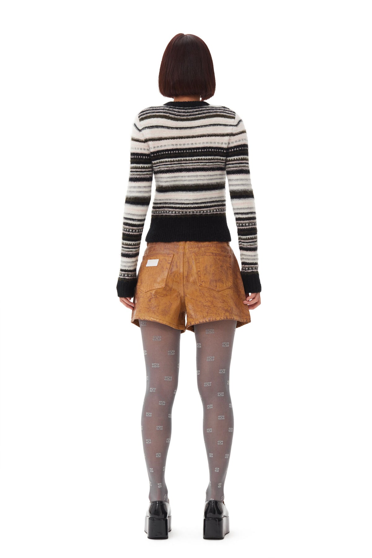 Soft Wool Stripe Cardigan - Black