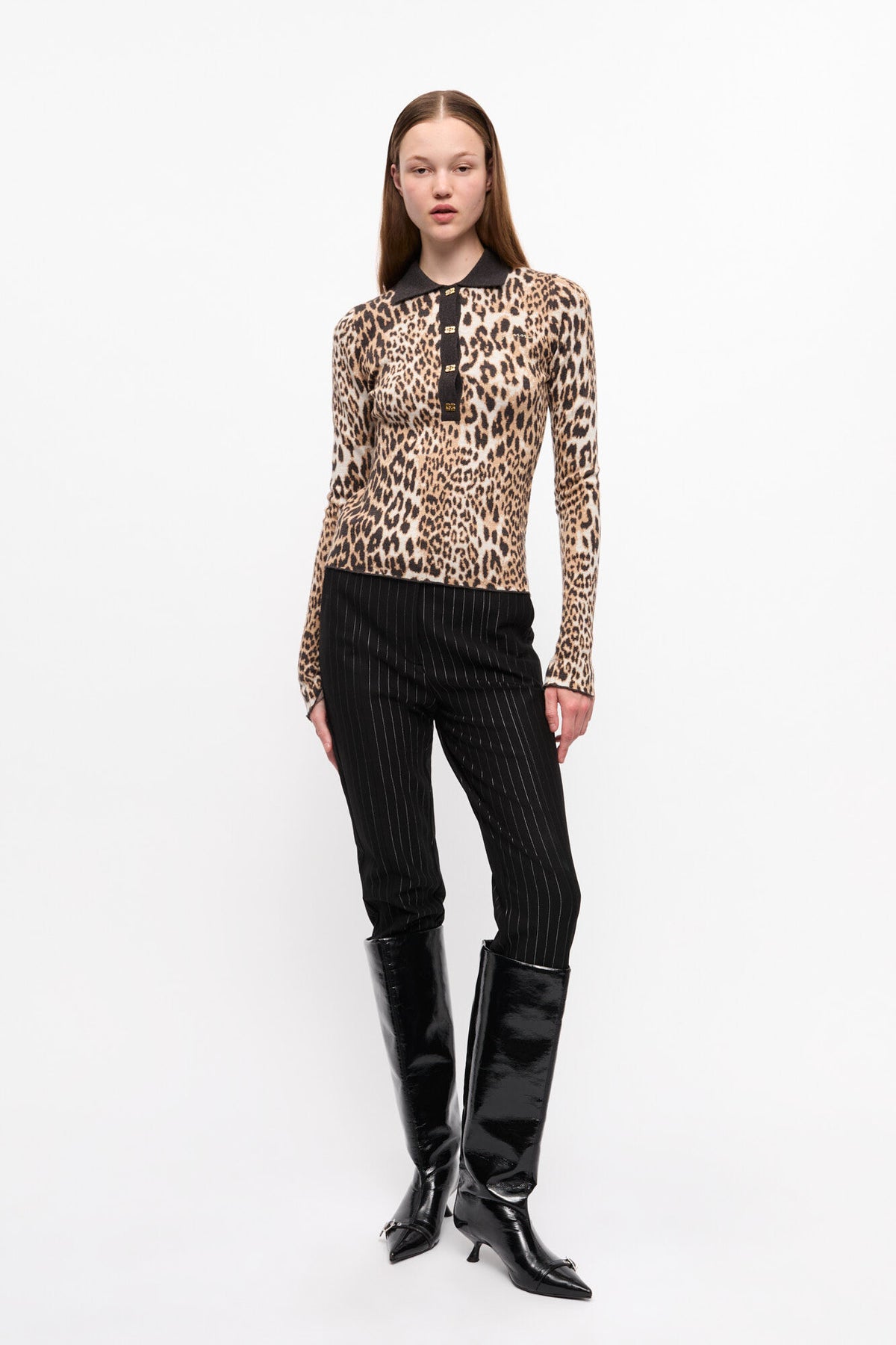 Fine Merino Jacquard Leopard Polo - Leopard