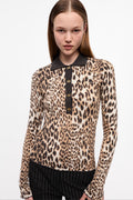 Fine Merino Jacquard Leopard Polo - Leopard